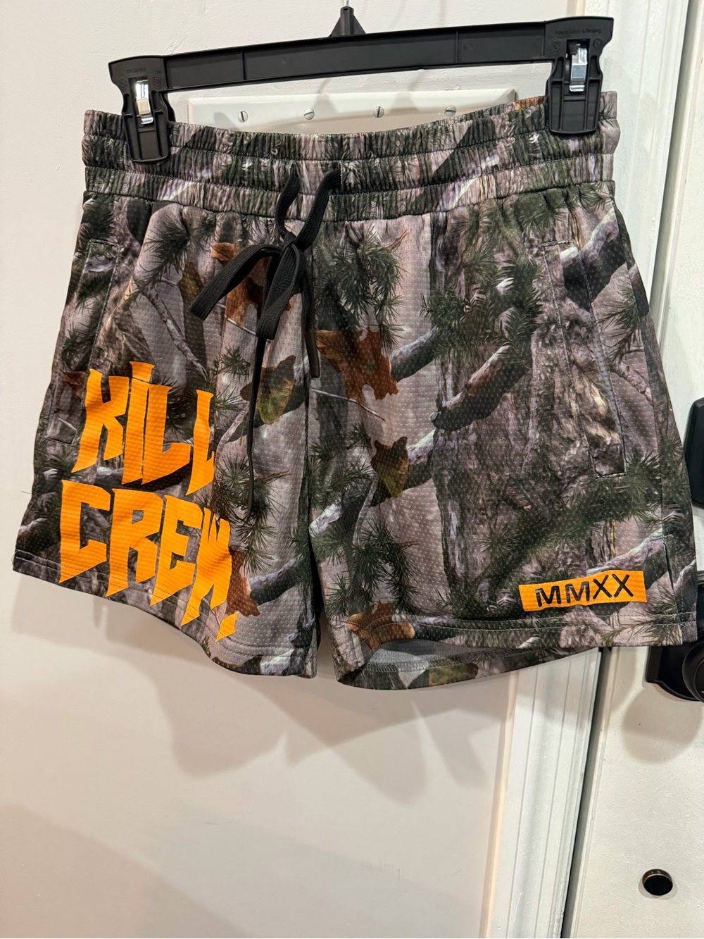 Kill Crew Women's Camo Athletic Shorts with Orange Logo